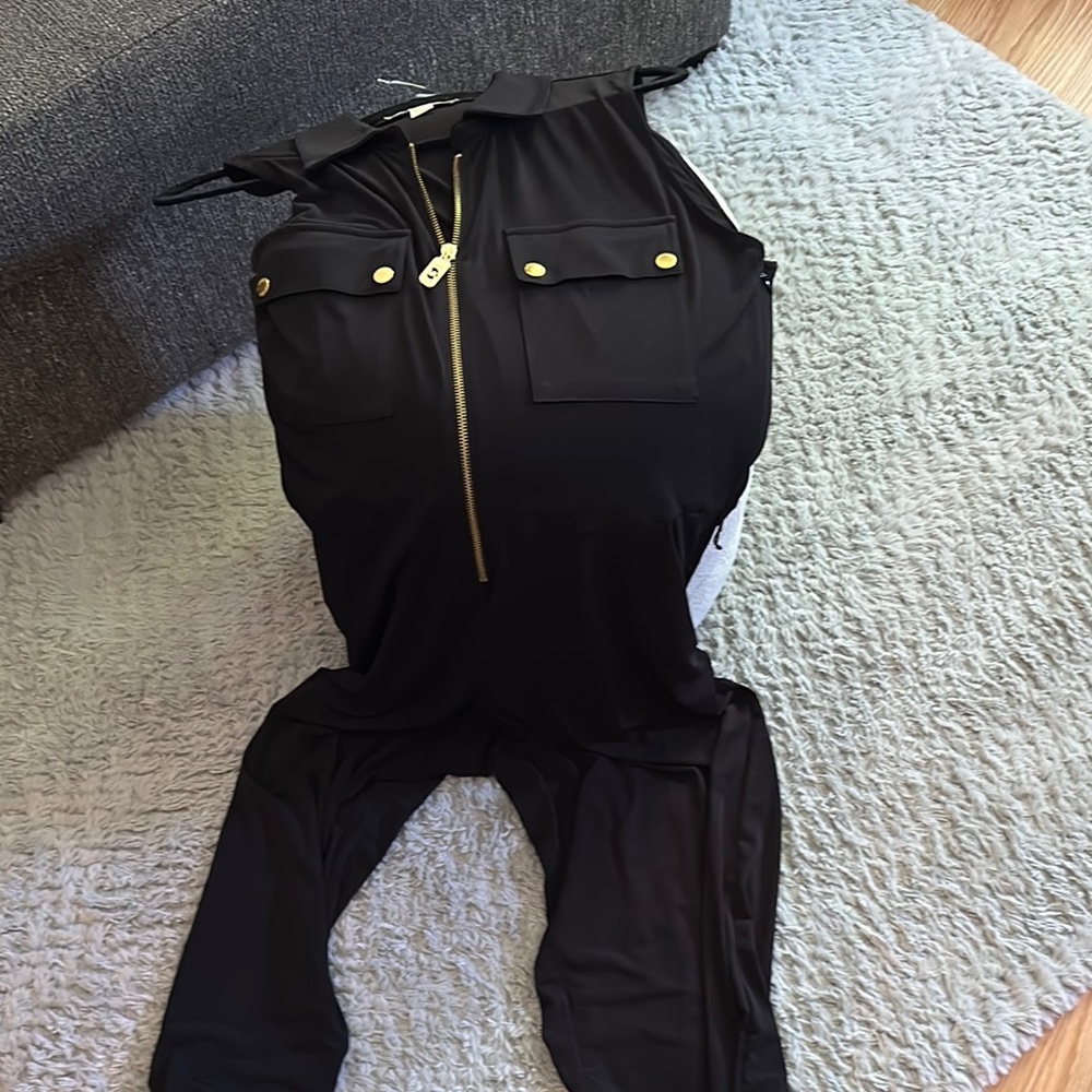 Michael Kors Black Sleeveless Jumpsuit with Gold Accents - Picture 5 of 8